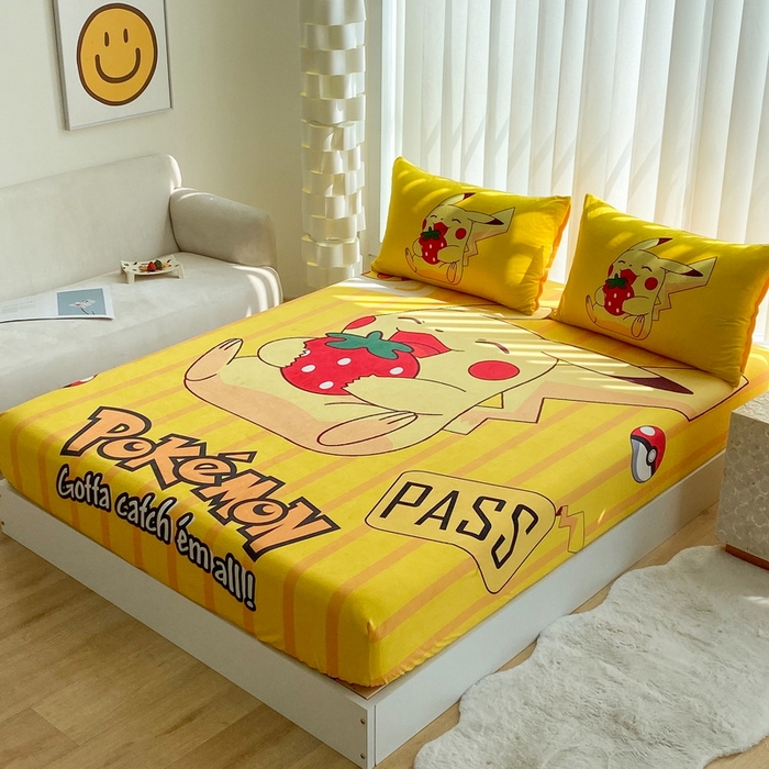 91家纺网 家纺一手货源 找家纺 一电 2025新款跨境电商床笠冬天德芙绒床笠单件加绒加厚绒床罩儿童学生宿舍床垫套床笠罩 草莓皮卡丘