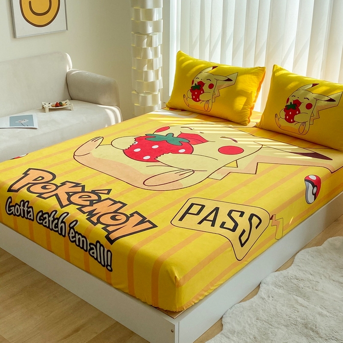 91家纺网 家纺一手货源 找家纺 一电 2025新款跨境电商床笠冬天德芙绒床笠单件加绒加厚绒床罩儿童学生宿舍床垫套床笠罩 草莓皮卡丘