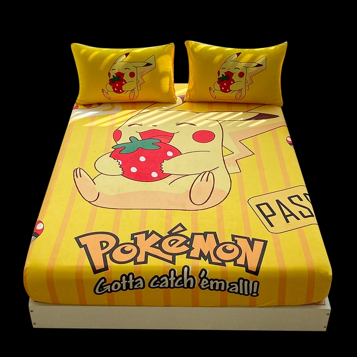 91家纺网 家纺一手货源 找家纺 一电 2025新款跨境电商床笠冬天德芙绒床笠单件加绒加厚绒床罩儿童学生宿舍床垫套床笠罩 草莓皮卡丘