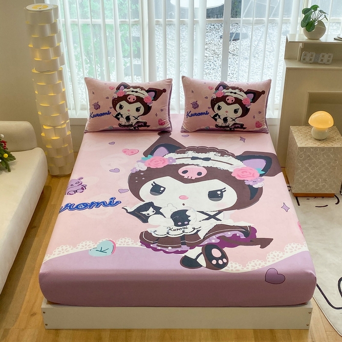 91家纺网 家纺一手货源 找家纺 一电 2025新款跨境电商床笠冬天德芙绒床笠单件加绒加厚绒床罩儿童学生宿舍床垫套床笠罩 公主库洛米