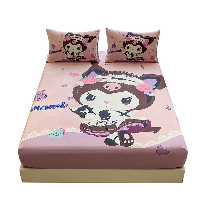 91家纺网 家纺一手货源 找家纺 一电 2025新款跨境电商床笠冬天德芙绒床笠单件加绒加厚绒床罩儿童学生宿舍床垫套床笠罩 公主库洛米