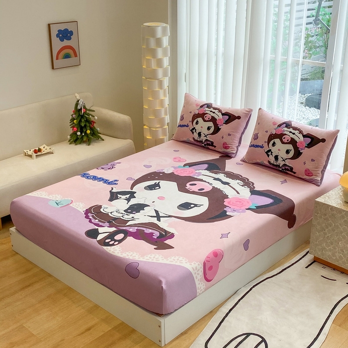 91家纺网 家纺一手货源 找家纺 一电 2025新款跨境电商床笠冬天德芙绒床笠单件加绒加厚绒床罩儿童学生宿舍床垫套床笠罩 公主库洛米