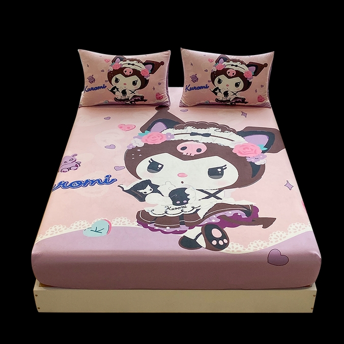 91家纺网 家纺一手货源 找家纺 一电 2025新款跨境电商床笠冬天德芙绒床笠单件加绒加厚绒床罩儿童学生宿舍床垫套床笠罩 公主库洛米