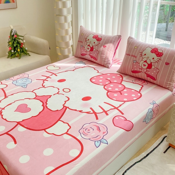 91家纺网 家纺一手货源 找家纺 一电 2025新款跨境电商床笠冬天德芙绒床笠单件加绒加厚绒床罩儿童学生宿舍床垫套床笠罩 害羞KT