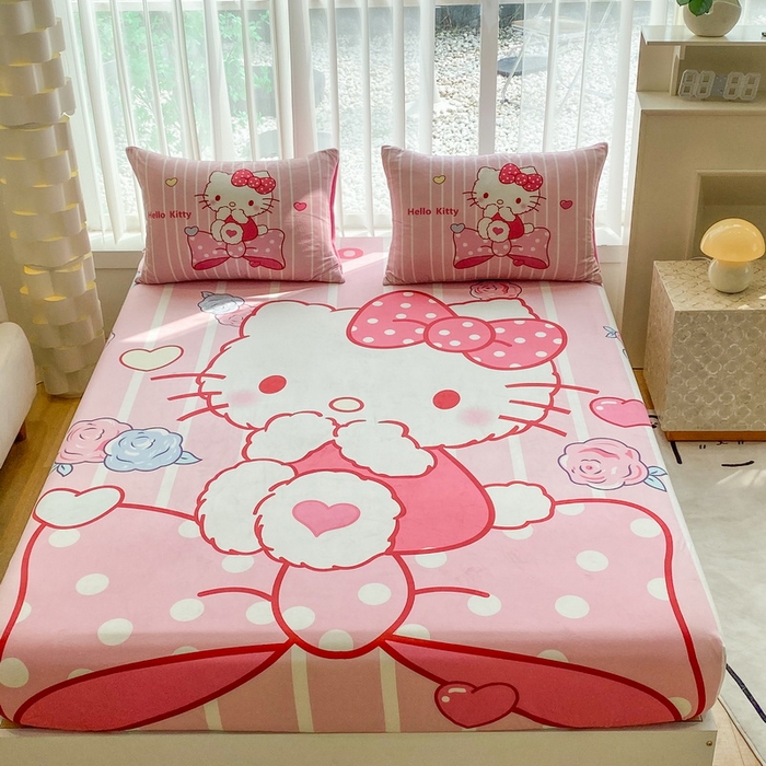 91家纺网 家纺一手货源 找家纺 一电 2025新款跨境电商床笠冬天德芙绒床笠单件加绒加厚绒床罩儿童学生宿舍床垫套床笠罩 害羞KT