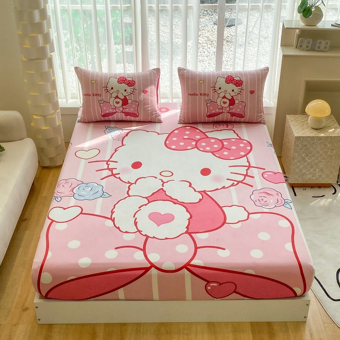 91家纺网 家纺一手货源 找家纺 一电 2025新款跨境电商床笠冬天德芙绒床笠单件加绒加厚绒床罩儿童学生宿舍床垫套床笠罩 害羞KT