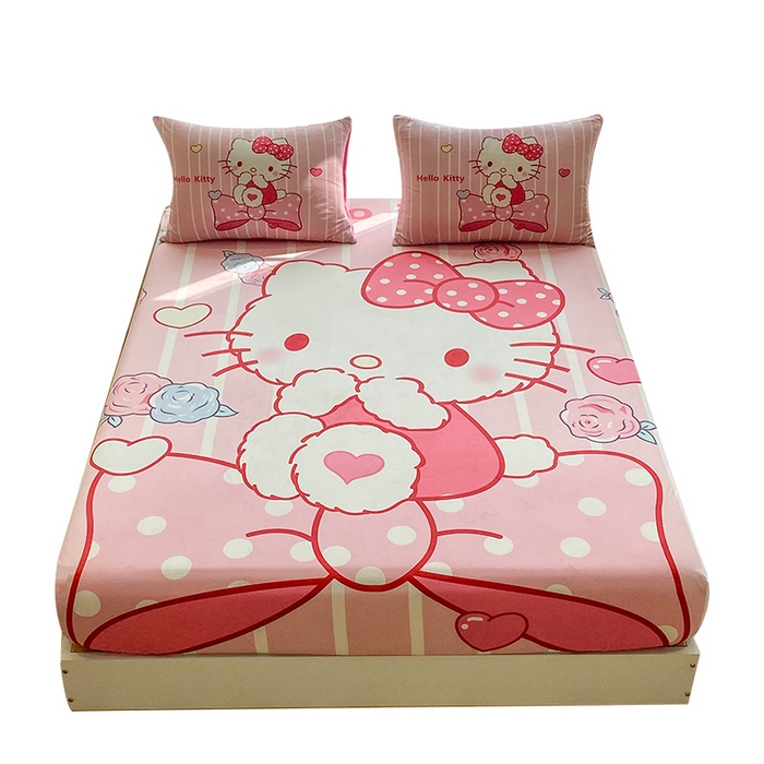 91家纺网 家纺一手货源 找家纺 一电 2025新款跨境电商床笠冬天德芙绒床笠单件加绒加厚绒床罩儿童学生宿舍床垫套床笠罩 害羞KT