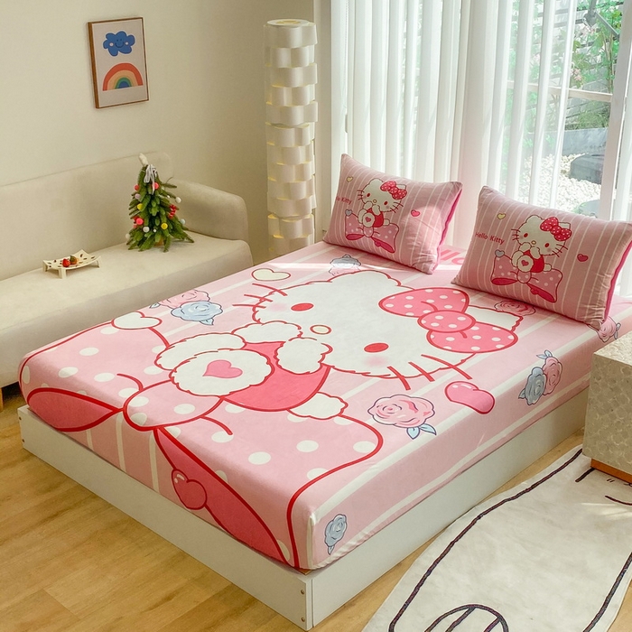 91家纺网 家纺一手货源 找家纺 一电 2025新款跨境电商床笠冬天德芙绒床笠单件加绒加厚绒床罩儿童学生宿舍床垫套床笠罩 害羞KT