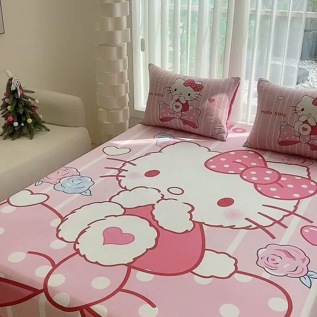 91家纺网 家纺一手货源 找家纺 一电 2025新款跨境电商床笠冬天德芙绒床笠单件加绒加厚绒床罩儿童学生宿舍床垫套床笠罩 害羞KT