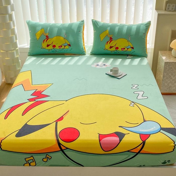 91家纺网 家纺一手货源 找家纺 一电 2025新款跨境电商床笠冬天德芙绒床笠单件加绒加厚绒床罩儿童学生宿舍床垫套床笠罩 呼呼皮卡丘