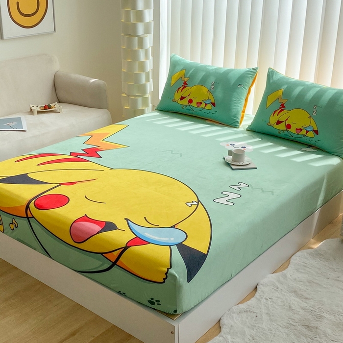 91家纺网 家纺一手货源 找家纺 一电 2025新款跨境电商床笠冬天德芙绒床笠单件加绒加厚绒床罩儿童学生宿舍床垫套床笠罩 呼呼皮卡丘