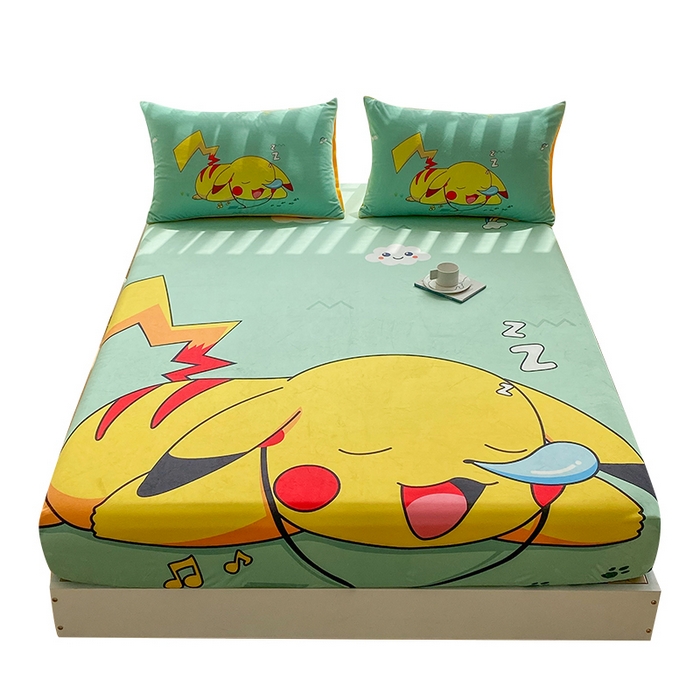 91家纺网 家纺一手货源 找家纺 一电 2025新款跨境电商床笠冬天德芙绒床笠单件加绒加厚绒床罩儿童学生宿舍床垫套床笠罩 呼呼皮卡丘