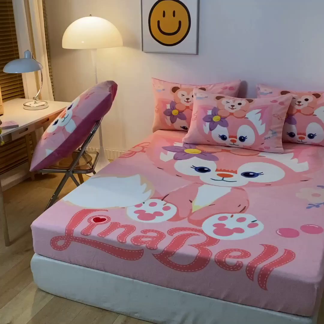 91家纺网 家纺一手货源 找家纺 （总）一电 外贸2025新款卡通珊瑚绒床笠单件床罩冬季加厚牛奶绒床垫保护罩全包床单套