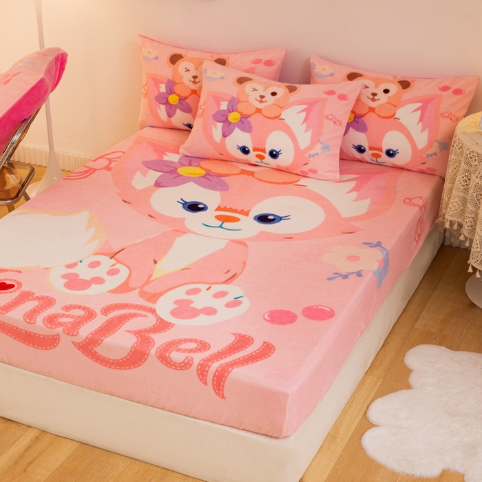 91家纺网 家纺一手货源 找家纺 （总）一电 外贸2025新款卡通珊瑚绒床笠单件床罩冬季加厚牛奶绒床垫保护罩全包床单套