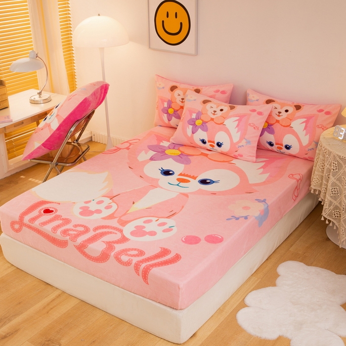 91家纺网 家纺一手货源 找家纺 （总）一电 外贸2025新款卡通珊瑚绒床笠单件床罩冬季加厚牛奶绒床垫保护罩全包床单套