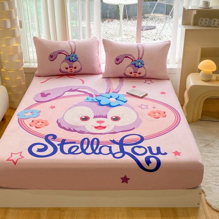 91家纺网 家纺一手货源 找家纺 一电 2025新款跨境电商床笠冬天德芙绒床笠单件加绒加厚绒床罩儿童学生宿舍床垫套床笠罩 可爱星黛露