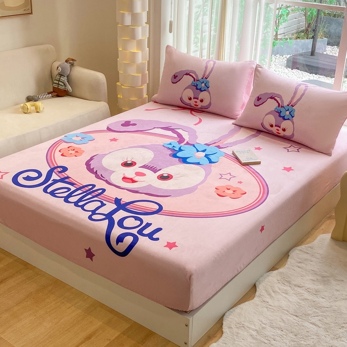 91家纺网 家纺一手货源 找家纺 一电 2025新款跨境电商床笠冬天德芙绒床笠单件加绒加厚绒床罩儿童学生宿舍床垫套床笠罩 可爱星黛露