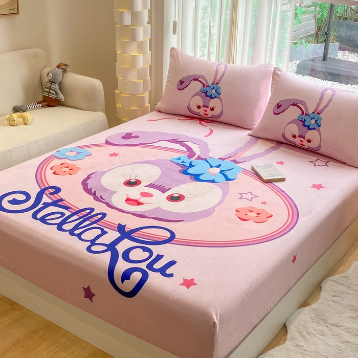 91家纺网 家纺一手货源 找家纺 一电 2025新款跨境电商床笠冬天德芙绒床笠单件加绒加厚绒床罩儿童学生宿舍床垫套床笠罩 可爱星黛露