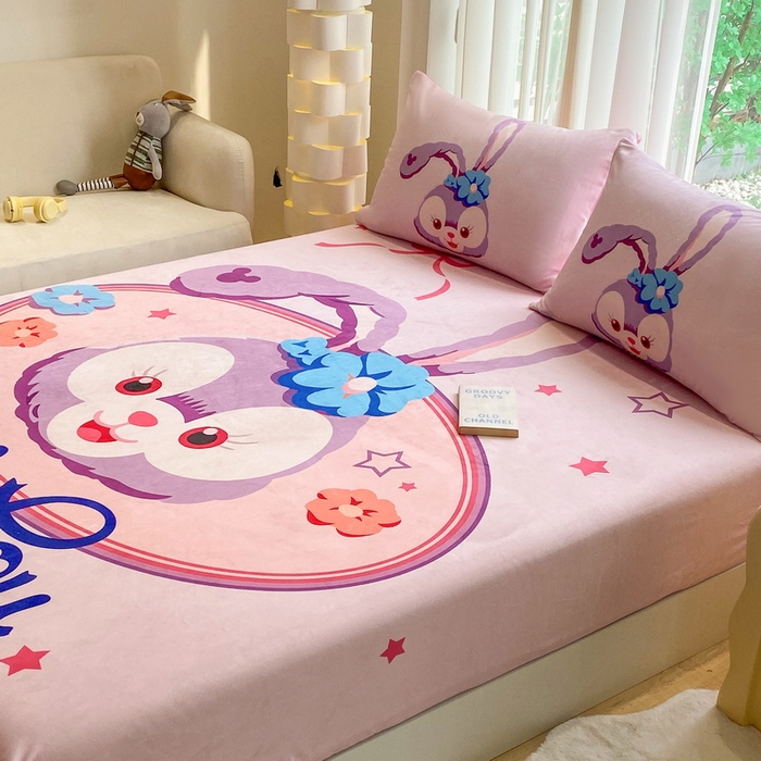 91家纺网 家纺一手货源 找家纺 一电 2025新款跨境电商床笠冬天德芙绒床笠单件加绒加厚绒床罩儿童学生宿舍床垫套床笠罩 可爱星黛露