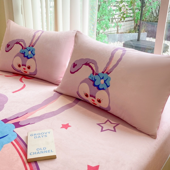 91家纺网 家纺一手货源 找家纺 一电 2025新款跨境电商床笠冬天德芙绒床笠单件加绒加厚绒床罩儿童学生宿舍床垫套床笠罩 可爱星黛露