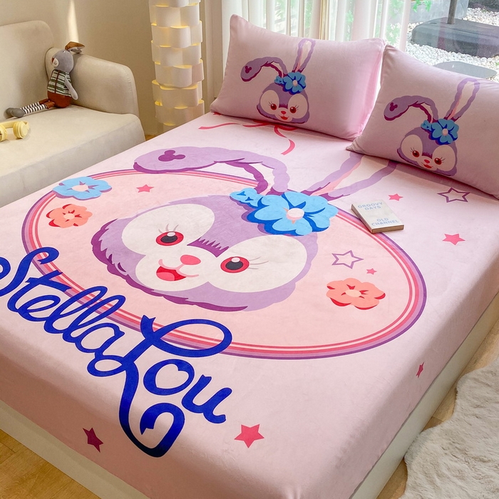 91家纺网 家纺一手货源 找家纺 一电 2025新款跨境电商床笠冬天德芙绒床笠单件加绒加厚绒床罩儿童学生宿舍床垫套床笠罩 可爱星黛露