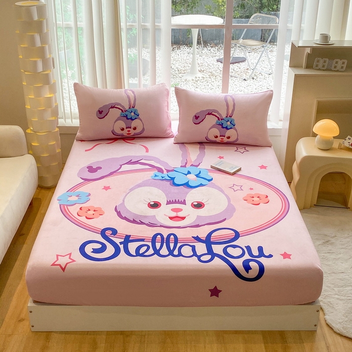 91家纺网 家纺一手货源 找家纺 一电 2025新款跨境电商床笠冬天德芙绒床笠单件加绒加厚绒床罩儿童学生宿舍床垫套床笠罩 可爱星黛露