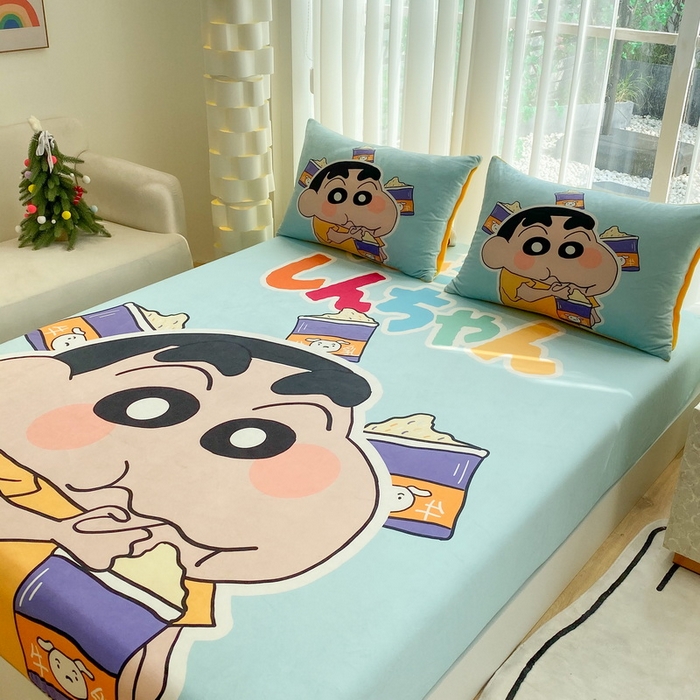 91家纺网 家纺一手货源 找家纺 一电 2025新款跨境电商床笠冬天德芙绒床笠单件加绒加厚绒床罩儿童学生宿舍床垫套床笠罩 奶茶小新