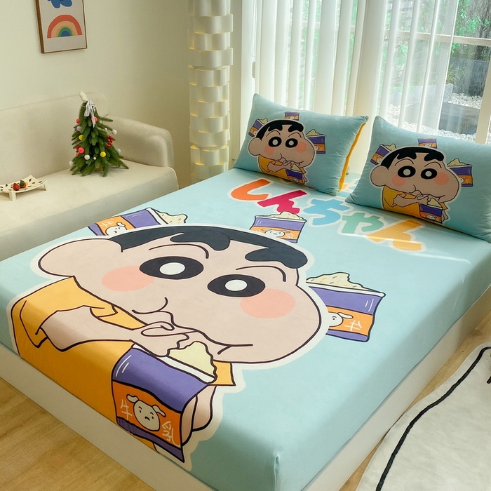 91家纺网 家纺一手货源 找家纺 一电 2025新款跨境电商床笠冬天德芙绒床笠单件加绒加厚绒床罩儿童学生宿舍床垫套床笠罩 奶茶小新