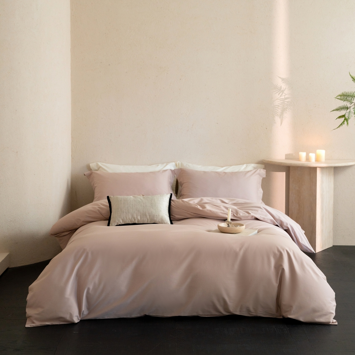 91家纺网 家纺一手货源 找家纺 ONE TWO ONE 121 2025宽边枕陶瓷一字绣磨毛四件套（会员：-10元） 淡妃粉