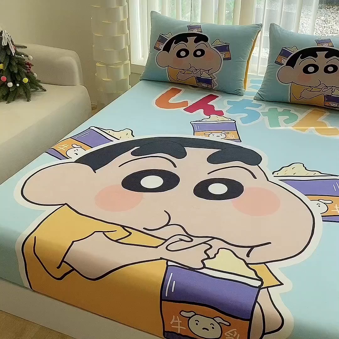 91家纺网 家纺一手货源 找家纺 一电 2025新款跨境电商床笠冬天德芙绒床笠单件加绒加厚绒床罩儿童学生宿舍床垫套床笠罩 奶茶小新