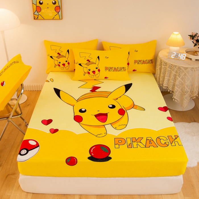 91家纺网 家纺一手货源 找家纺 （总）一电 外贸2025新款卡通珊瑚绒床笠单件床罩冬季加厚牛奶绒床垫保护罩全包床单套