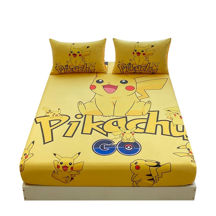 91家纺网 家纺一手货源 找家纺 一电 2025新款跨境电商床笠冬天德芙绒床笠单件加绒加厚绒床罩儿童学生宿舍床垫套床笠罩 皮卡丘家族