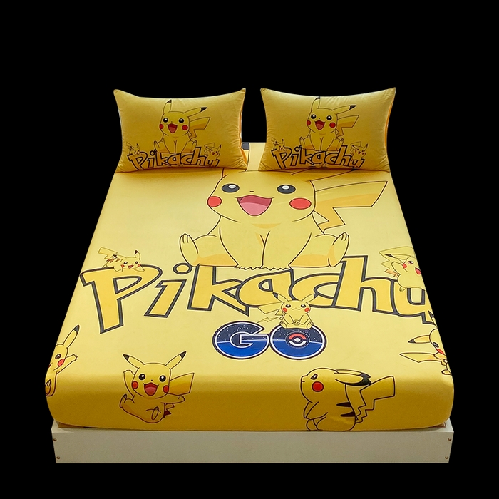 91家纺网 家纺一手货源 找家纺 一电 2025新款跨境电商床笠冬天德芙绒床笠单件加绒加厚绒床罩儿童学生宿舍床垫套床笠罩 皮卡丘家族