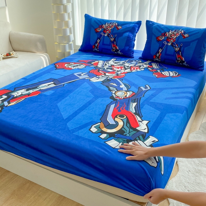 91家纺网 家纺一手货源 找家纺 一电 2025新款跨境电商床笠冬天德芙绒床笠单件加绒加厚绒床罩儿童学生宿舍床垫套床笠罩 擎天柱