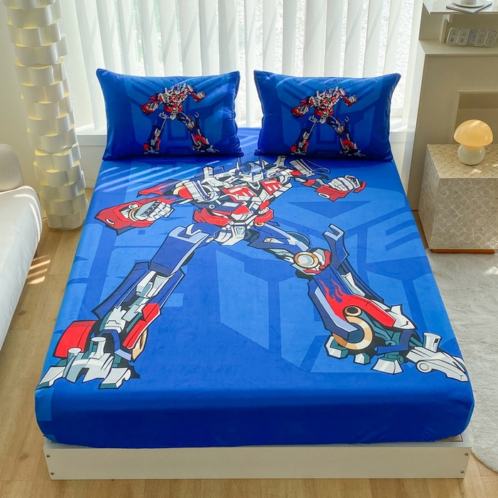 91家纺网 家纺一手货源 找家纺 一电 2025新款跨境电商床笠冬天德芙绒床笠单件加绒加厚绒床罩儿童学生宿舍床垫套床笠罩 擎天柱