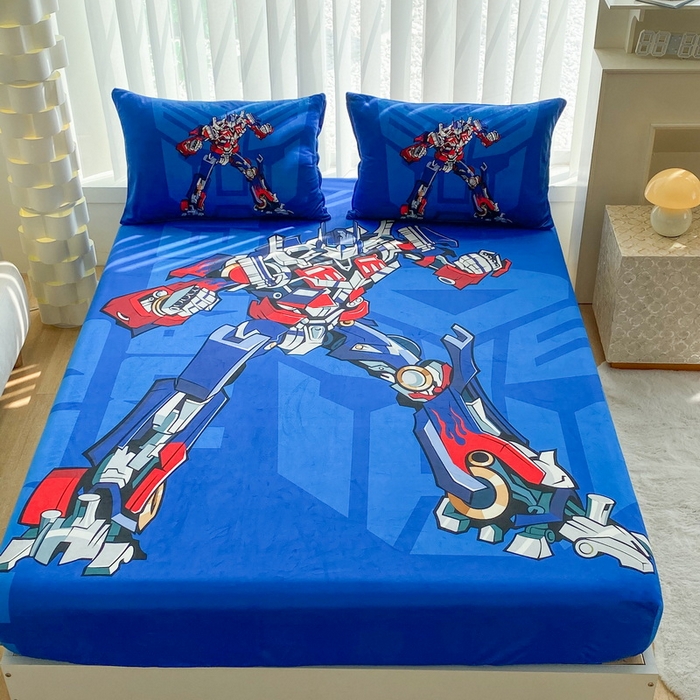 91家纺网 家纺一手货源 找家纺 一电 2025新款跨境电商床笠冬天德芙绒床笠单件加绒加厚绒床罩儿童学生宿舍床垫套床笠罩 擎天柱