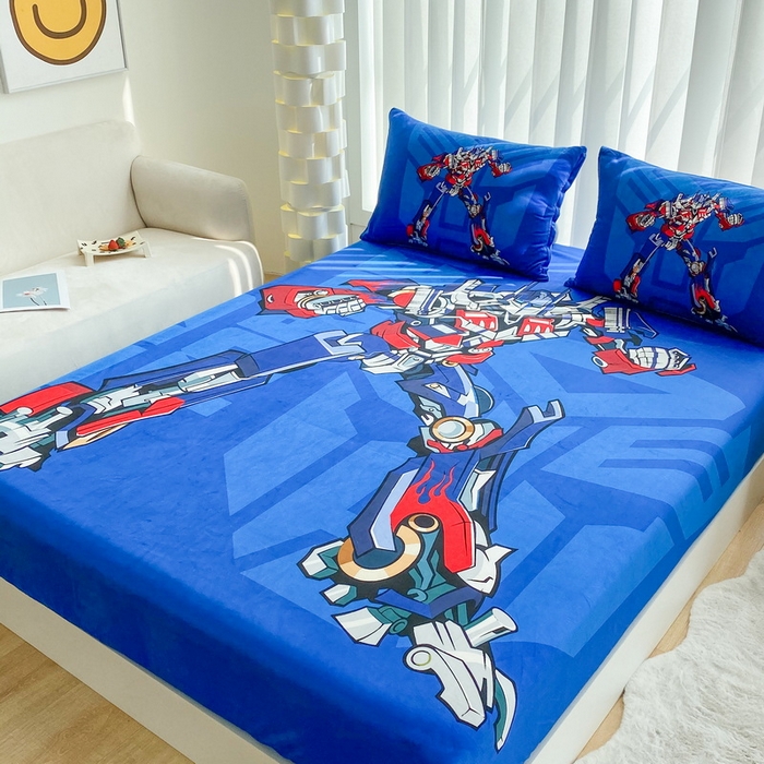 91家纺网 家纺一手货源 找家纺 一电 2025新款跨境电商床笠冬天德芙绒床笠单件加绒加厚绒床罩儿童学生宿舍床垫套床笠罩 擎天柱