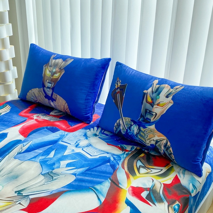 91家纺网 家纺一手货源 找家纺 一电 2025新款跨境电商床笠冬天德芙绒床笠单件加绒加厚绒床罩儿童学生宿舍床垫套床笠罩-系列二 奥特家族