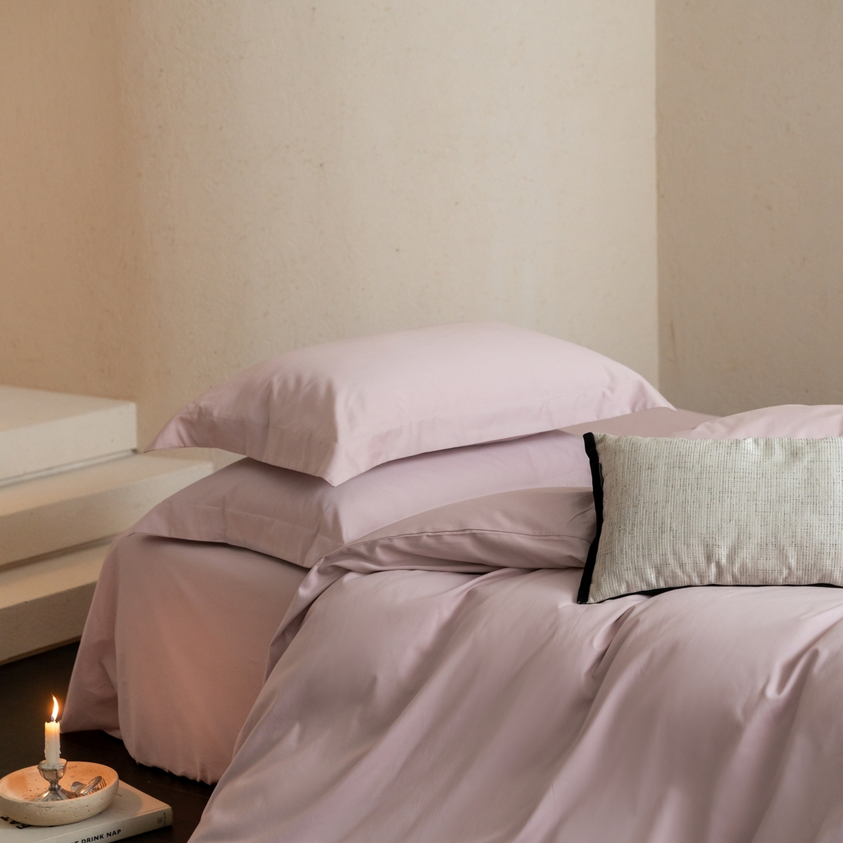 ONE TWO ONE 121 2025宽边枕陶瓷一字绣磨毛四件套（会员：-10元） 弗洛粉