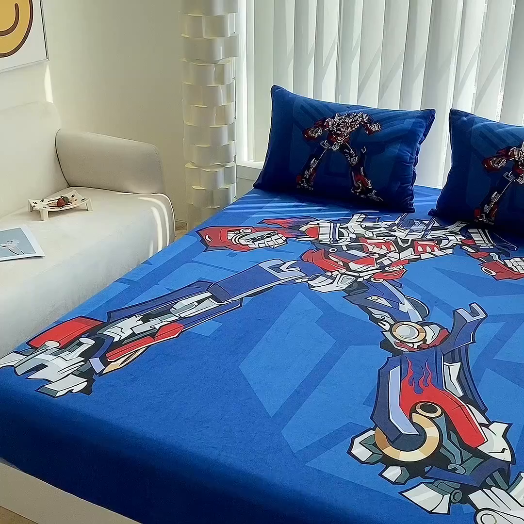 91家纺网 家纺一手货源 找家纺 一电 2025新款跨境电商床笠冬天德芙绒床笠单件加绒加厚绒床罩儿童学生宿舍床垫套床笠罩 擎天柱