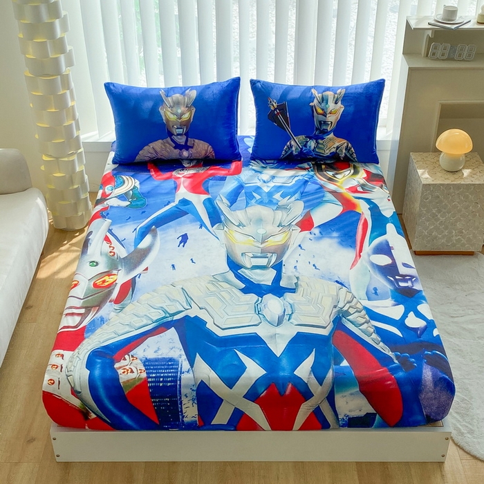 91家纺网 家纺一手货源 找家纺 一电 2025新款跨境电商床笠冬天德芙绒床笠单件加绒加厚绒床罩儿童学生宿舍床垫套床笠罩-系列二 奥特家族