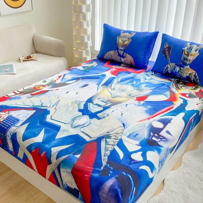 91家纺网 家纺一手货源 找家纺 一电 2025新款跨境电商床笠冬天德芙绒床笠单件加绒加厚绒床罩儿童学生宿舍床垫套床笠罩-系列二 奥特家族