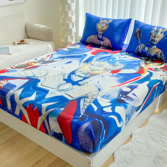 91家纺网 家纺一手货源 找家纺 一电 2025新款跨境电商床笠冬天德芙绒床笠单件加绒加厚绒床罩儿童学生宿舍床垫套床笠罩-系列二 奥特家族