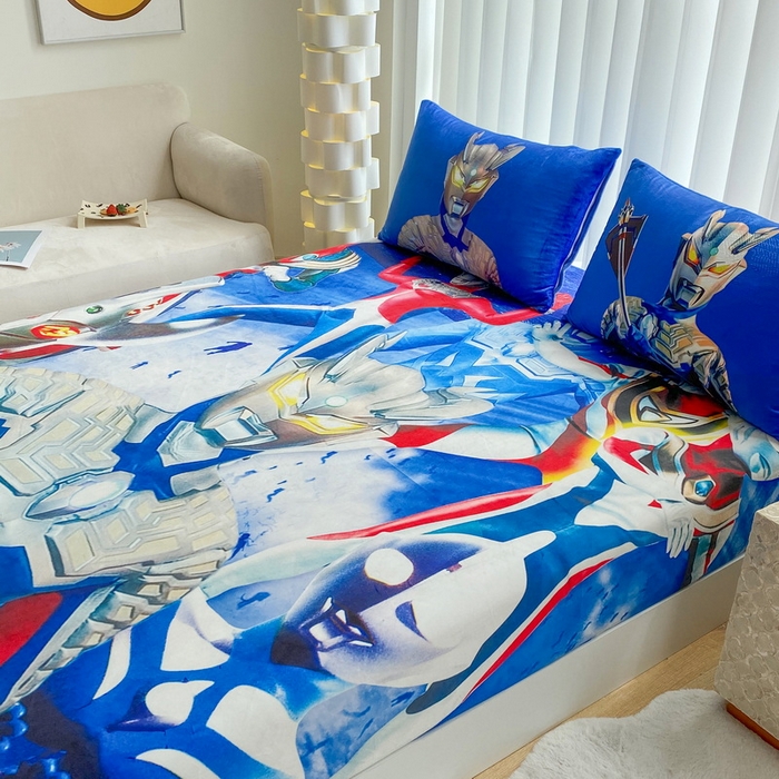 91家纺网 家纺一手货源 找家纺 一电 2025新款跨境电商床笠冬天德芙绒床笠单件加绒加厚绒床罩儿童学生宿舍床垫套床笠罩-系列二 奥特家族