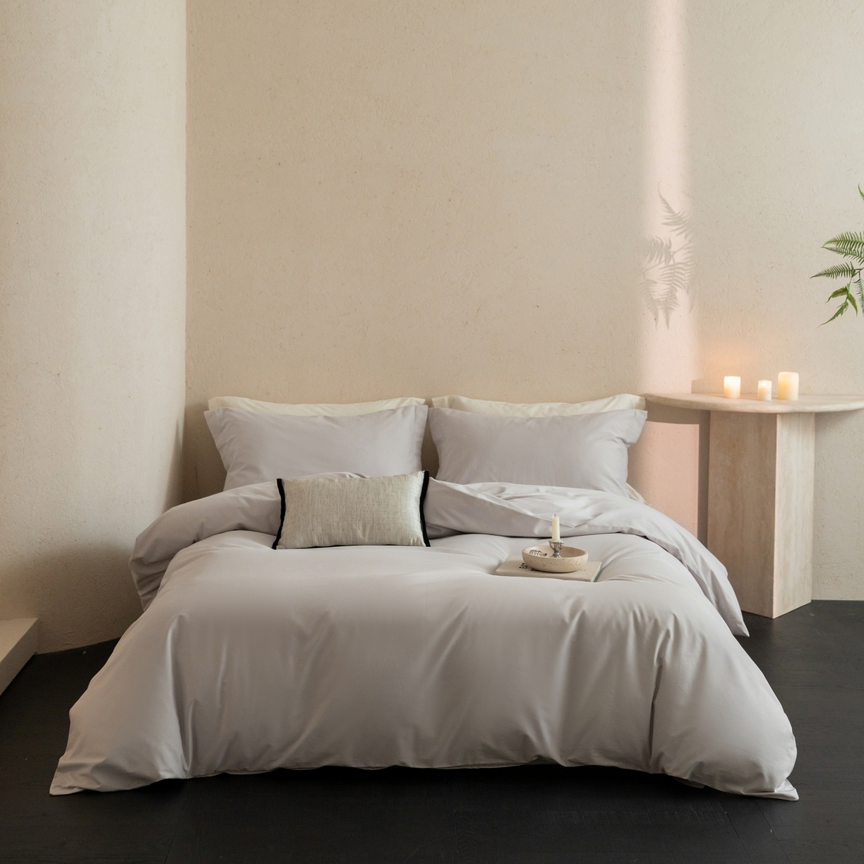 91家纺网 家纺一手货源 找家纺 ONE TWO ONE 121 2025宽边枕陶瓷一字绣磨毛四件套（会员：-10元） 极地灰