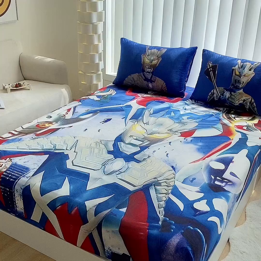 91家纺网 家纺一手货源 找家纺 一电 2025新款跨境电商床笠冬天德芙绒床笠单件加绒加厚绒床罩儿童学生宿舍床垫套床笠罩-系列二 奥特家族