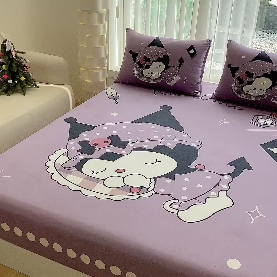 91家纺网 家纺一手货源 找家纺 一电 2025新款跨境电商床笠冬天德芙绒床笠单件加绒加厚绒床罩儿童学生宿舍床垫套床笠罩 睡觉公主