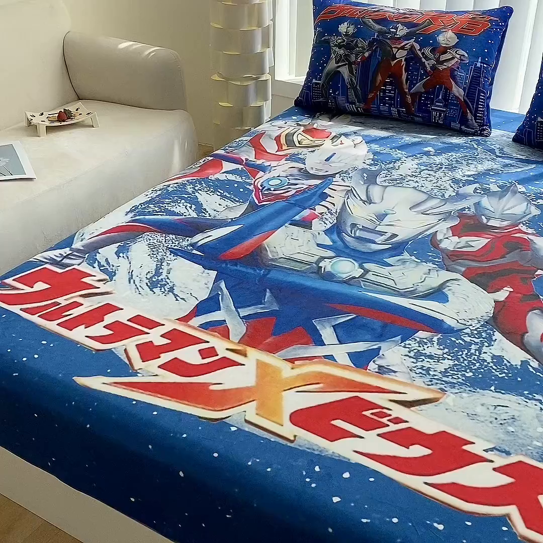 91家纺网 家纺一手货源 找家纺 一电 2025新款跨境电商床笠冬天德芙绒床笠单件加绒加厚绒床罩儿童学生宿舍床垫套床笠罩-系列二 奥特警卫队