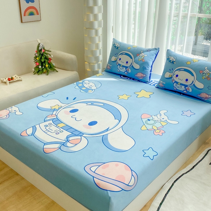 91家纺网 家纺一手货源 找家纺 一电 2025新款跨境电商床笠冬天德芙绒床笠单件加绒加厚绒床罩儿童学生宿舍床垫套床笠罩 太空玉桂狗