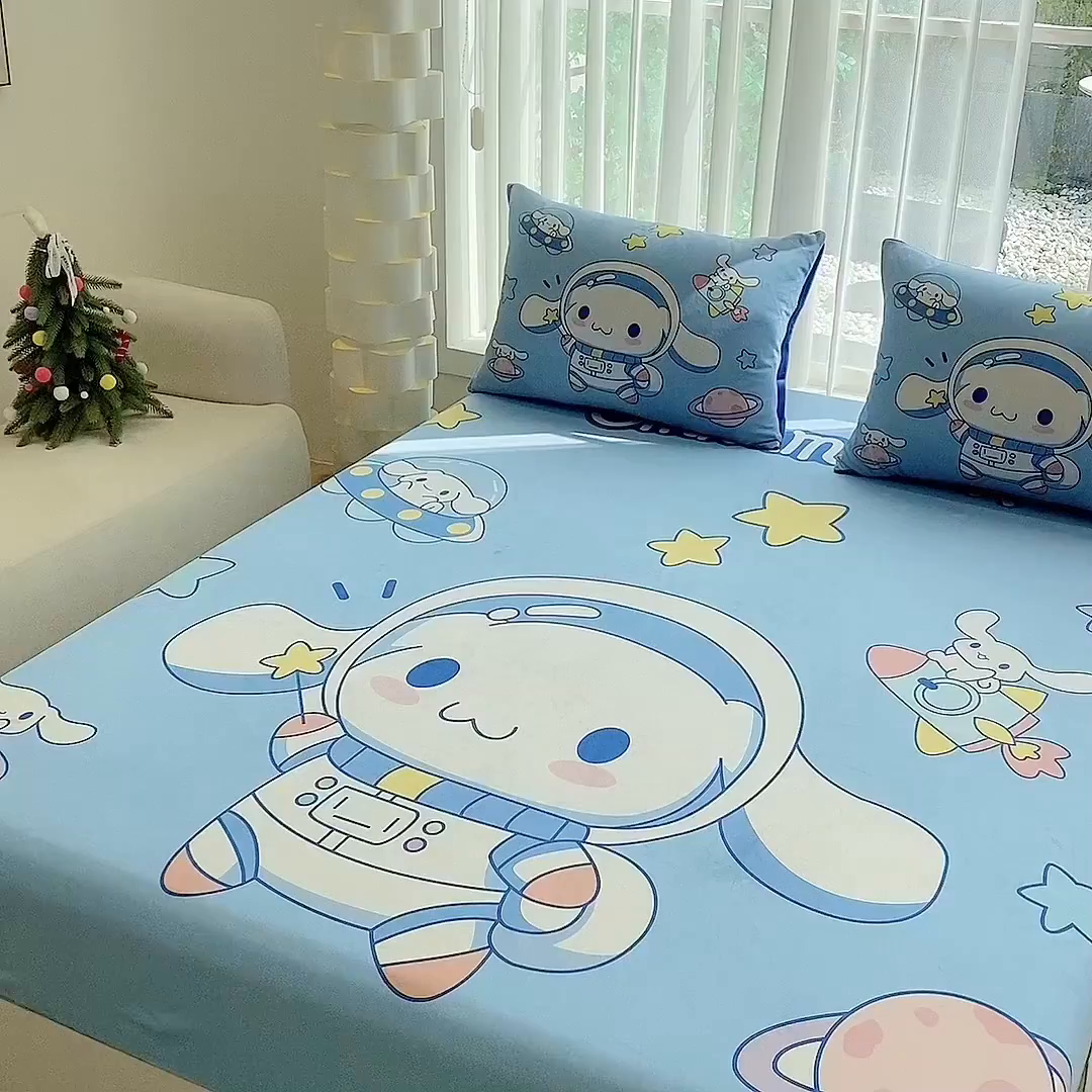 91家纺网 家纺一手货源 找家纺 一电 2025新款跨境电商床笠冬天德芙绒床笠单件加绒加厚绒床罩儿童学生宿舍床垫套床笠罩 太空玉桂狗